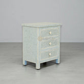 Bone Inlay Fish-scale Design 3 Drawers Bedside Table Mint Green | Bone Inlay Fish-scale Design 3 Drawers Nightstand Table Mint Green